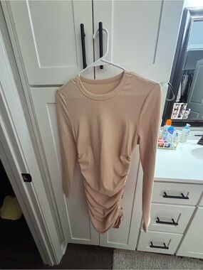 Amazon Beige Ruched Mini Dress